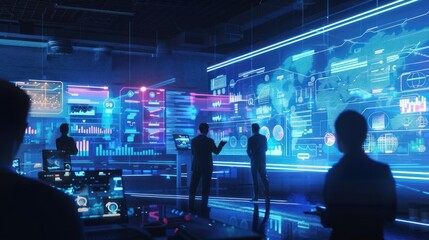 Business Team Analyzing Data on Interactive Wall