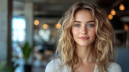 Obraz premium business woman young with tablet standing against wall concrete in office.stock image