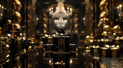Obraz premium Luxury Gift Boxes in a Dark Interior
