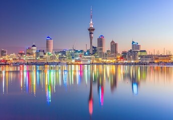 Obraz premium Auckland Skyline Reflection at Dusk