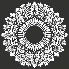 White Floral Mandala on Black Background