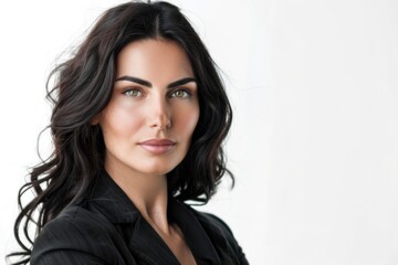 A woman with long black hair wearing a black shirt, great for use as a profile picture or in a scene where you need a mysterious character