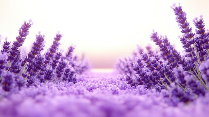 Stunning Lavender Fields in Bloom at Sunrise Capturing Nature's Purple Landscape in a Breathtaking Morning Glow