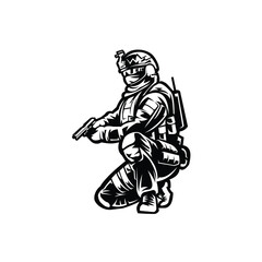 Military soldier elite unit, special forces soldier in army uniform holding a gun vector isolated