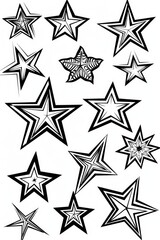 A collection of stars in shades of gray on a white surface