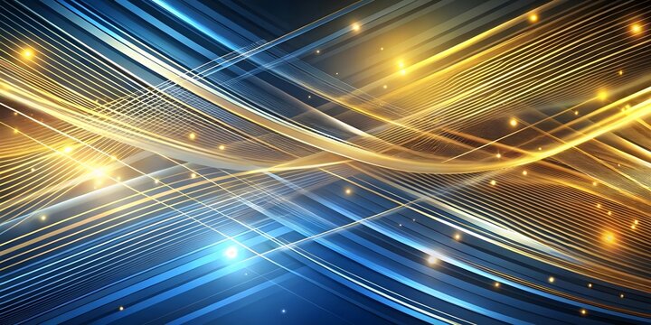 blue and gold wave pattern with glowing highlights on abstract background