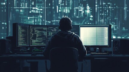 Minimalistic view of a programmer reviewing network status on a console