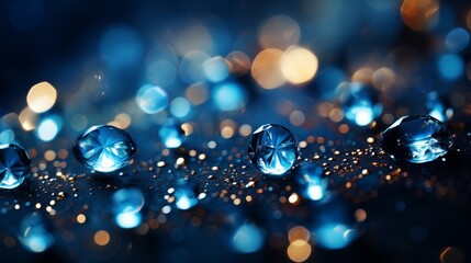 Sapphire glitter bokeh background. Unfocused shimmer royal blue sparkle. Crystal droplets wallpaper