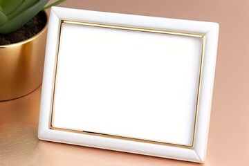 Fototapeta premium A white and gold frame placed on a table for an elegant presentation