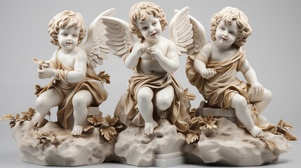 Set of cherubs marble statue isolated on transparent background - Fictional Person