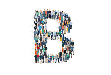 Illustration vectorielle représentant la lettre B de l'alphabet constituée d'une foule de personnages d'âge, de races et de sexes différents