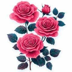 Blooming Pink Roses with Green Leaves