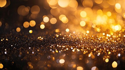 A close-up of gold sparkles against a dark background, with ample copy space for a message.