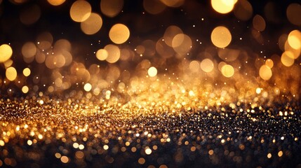 A close-up of gold sparkles against a dark background, with ample copy space for a message.