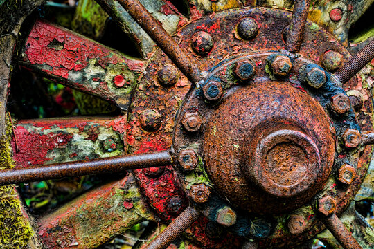 USA, Washington State, Forks. Detail of museum's antique logging equipment. 