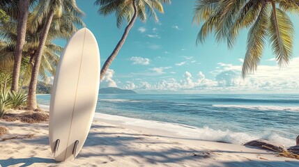 Surfboard on a tropical beach