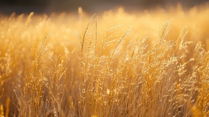 A close-up of the golden grasses of a savanna, with the intricate details of individual blades and seeds, perfect for natural-themed designs with space for messaging.