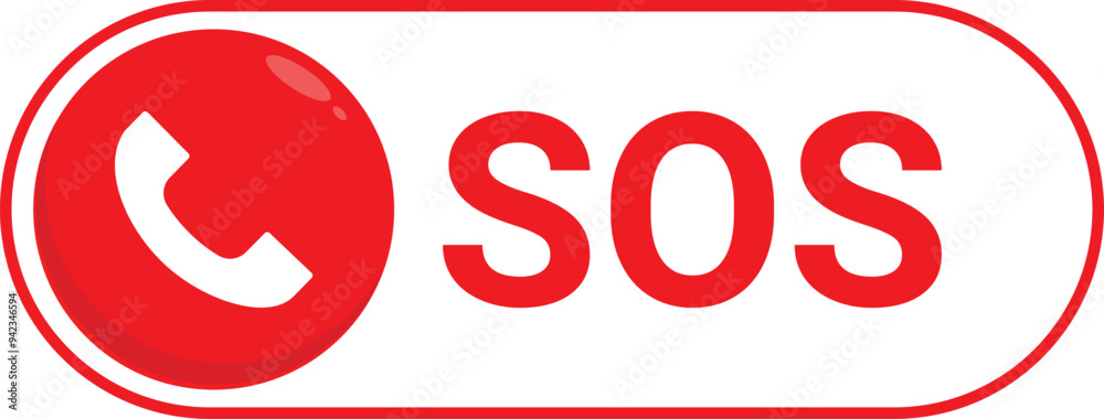 Poster red emergency button with sos message for requesting help