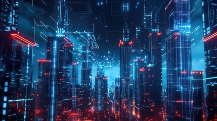 Fototapeta premium Cyberpunk Cityscape with Glowing Neon Lights