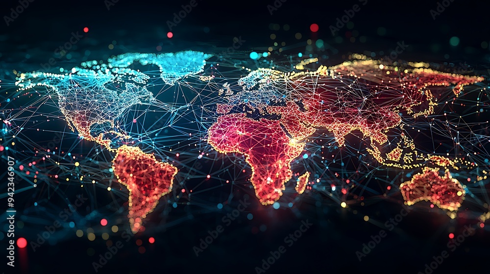 Wall mural a global network connection concept, with an abstract world map representing digital connectivity.