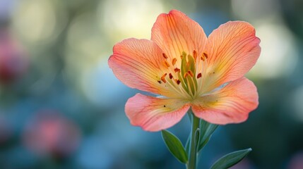 Fototapeta premium A close-up view of a single flower in full bloom, with delicate petals and vibrant colors against a blurred natural background.