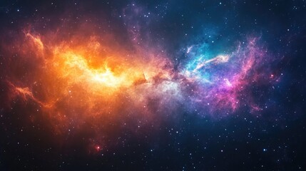 A colorful galaxy with bright stars and nebulae, set against the blackness of space. The vibrant scene offers clear space for text.