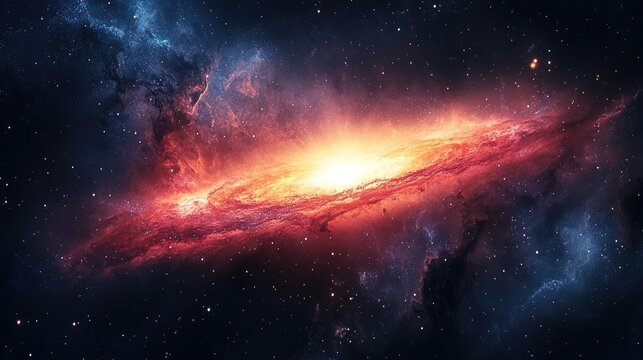 A colorful galaxy with intense light at its center, surrounded by dark space and distant stars, providing a breathtaking cosmic scene with space for copy.