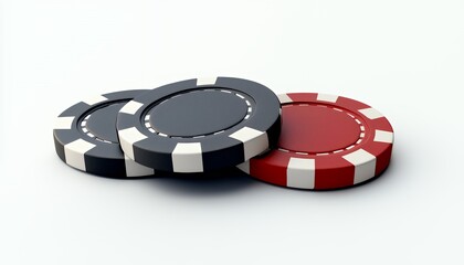 A set of three poker chips in black, red, and blue, used for gambling games.