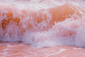 Obraz premium A sea waves and beach trending color of year 2024 Peach Fuzz , ai