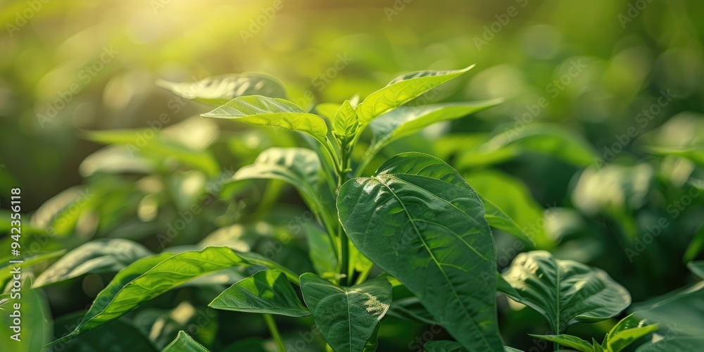 Wall mural fresh green pepper plant leaves: a versatile ingredient for elevating culinary flavors.