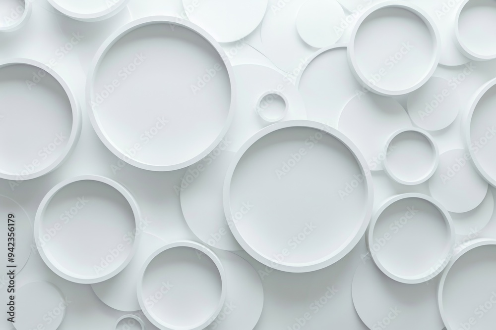 Poster Close-up view of several small white circles arranged on a white background, suitable for use in illustrations and designs