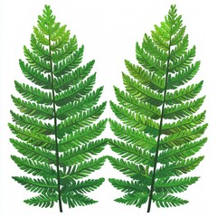 Two Green Ferns Isolated on White Background