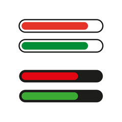 Obraz premium Progress bar illustration. Colorful loading bars. Red and green indicators. Vector interface element.
