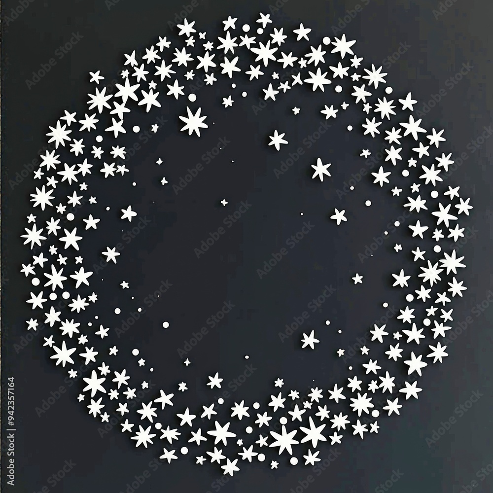 Wall mural White Stars Circle on Black Background