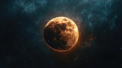 Obraz premium A dramatic lunar eclipse with the moon partially obscured by the Earths shadow, creating a striking visual effect with ample copy space.