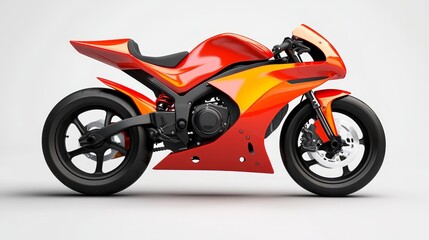 A sleek, red and orange sport motorcycle with black wheels, isolated on a white background.