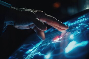Fototapeta premium A person's hand touches the screen with their finger