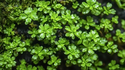 Vibrant green moss covering a forest floor in a shaded area during spring