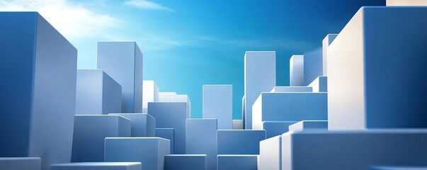 Fototapeta premium Abstract city skyline with white buildings against a blue sky.