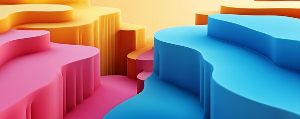 Abstract colorful 3D geometric shapes.