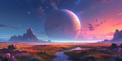 Beautifully mesmerizing cosmic sky over a natural landscape