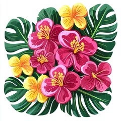 Tropical Floral Bouquet with Pink and Yellow Flowers