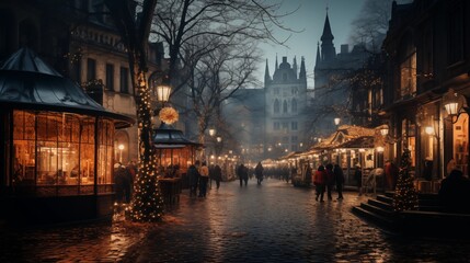 Fototapeta premium Weihnachtsmarkt in München bei Nacht