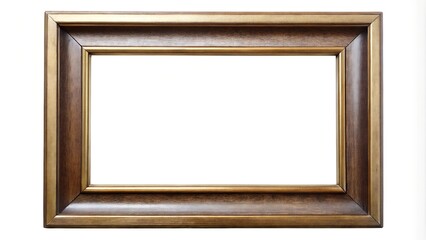 Elegant Thin Wooden Frame with Gold Accents for Wall Art or Photo Display. Isolated on white background