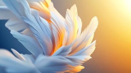 Obraz premium Abstract swirling blue and white shapes against a warm gradient background, evoking a sense of movement and energy.