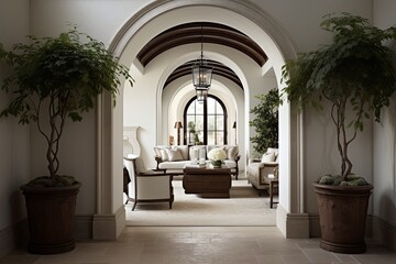 Fototapeta premium Minimalist interior design of modern living room Luxury home interior design interior design of modern home entryway, hall with arched walls