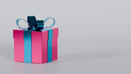 Pink gift box with a blue bow and space to write a message