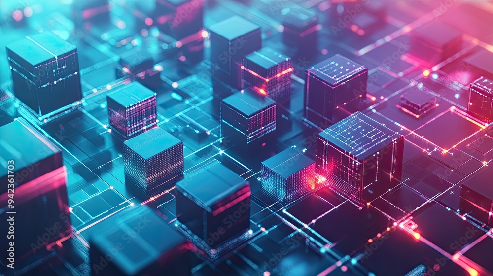 Fototapete 3d rendering of isometric cubes in a futuristic business technology background, emphasizing innovati