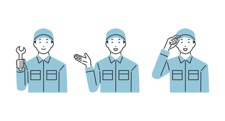 作業員の様々なポーズのイラスト