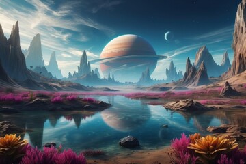 Beautifully mesmerizing cosmic sky over a natural landscape